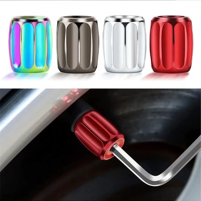 Picture of iDoood Car Tire Valve Stem Caps - 2022 - Anti-Theft Copper Alloy Automotive Wheel Air Caps Cover - Universal Accessories for Motor Vehicle Anti-Rust Anti-Leakage Dust-Proof - 4 Pcs (Candy Red)