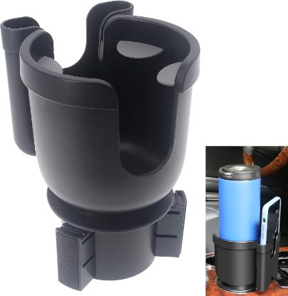 Picture of iSaddle 2 in 1 Car Cup Holder Expander Adapter with Adjustable Base & Cup Holder Coaster - Automotive Interior Accessories Phone Holder Soda Coffee Mug Beverage 17oz 18oz Water Bottle Cup Holder