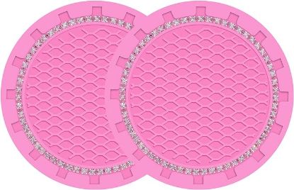 Picture of iSaddle Bling Car Cup Holder Insert Coaster for Women's Auto Interior Accessories & Crystal Rhinestone Ring for Engine Ignition Button - Glitter Shining Girl's Vehicle Decoration(2.75" Diameter/Pink)